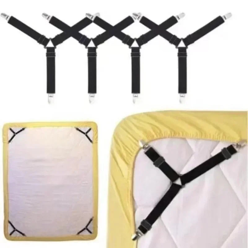 4PCS Triangle Bed Sheet Holders USA Adjustable Fitted Sheet Clips & Mattress Gripper Suspenders for Bed Covers and Mattresses