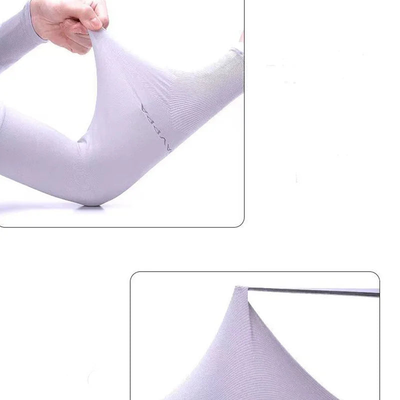 1 Pair Summer Ice Silk Arm Sleeves Canada Sun UV Protection Hand Cover Outdoor Elastic Half-Finger Gloves