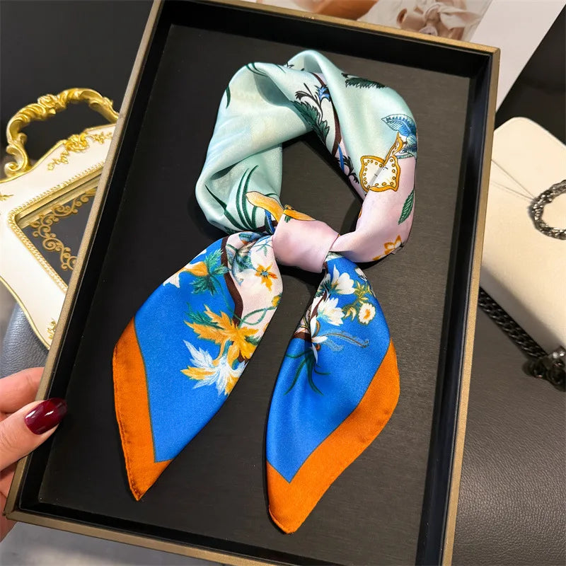 Print 70cm Silk Satin Headscarf Canada Women Luxury Design Neck Tie Scarf Hair Hand Wrist Foulard Shawl Bandana
