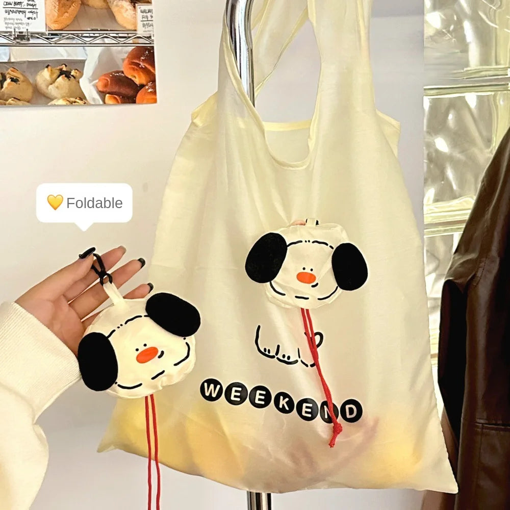 Cartoon Dog USA Shopping Bag Foldable Portable Large Capacity Eco-friendly Bag Durable for Grocery Shopping Handheld