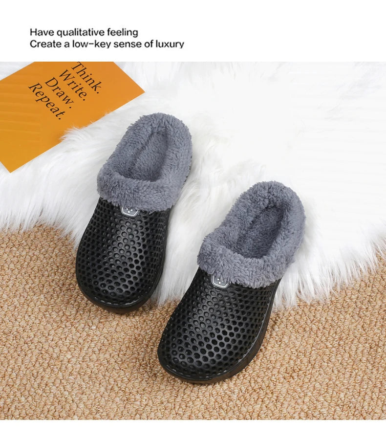 Winter Couple Fuzzy Slippers USA Women & Men Warm Fur-Lined Mule House Shoes for Indoor & Outdoor Use, Cozy Non-Slip Soft Slippers