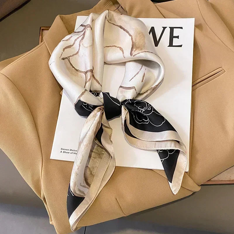 Luxury Design Print Silk Square Scarf Canada Women Soft Satin Horse Hairband Neckerchief Office Hijab Headband Foulard Bag Ribbon Gift