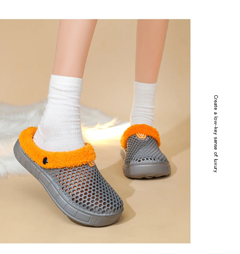 Winter Couple Fuzzy Slippers USA Women & Men Warm Fur-Lined Mule House Shoes for Indoor & Outdoor Use, Cozy Non-Slip Soft Slippers