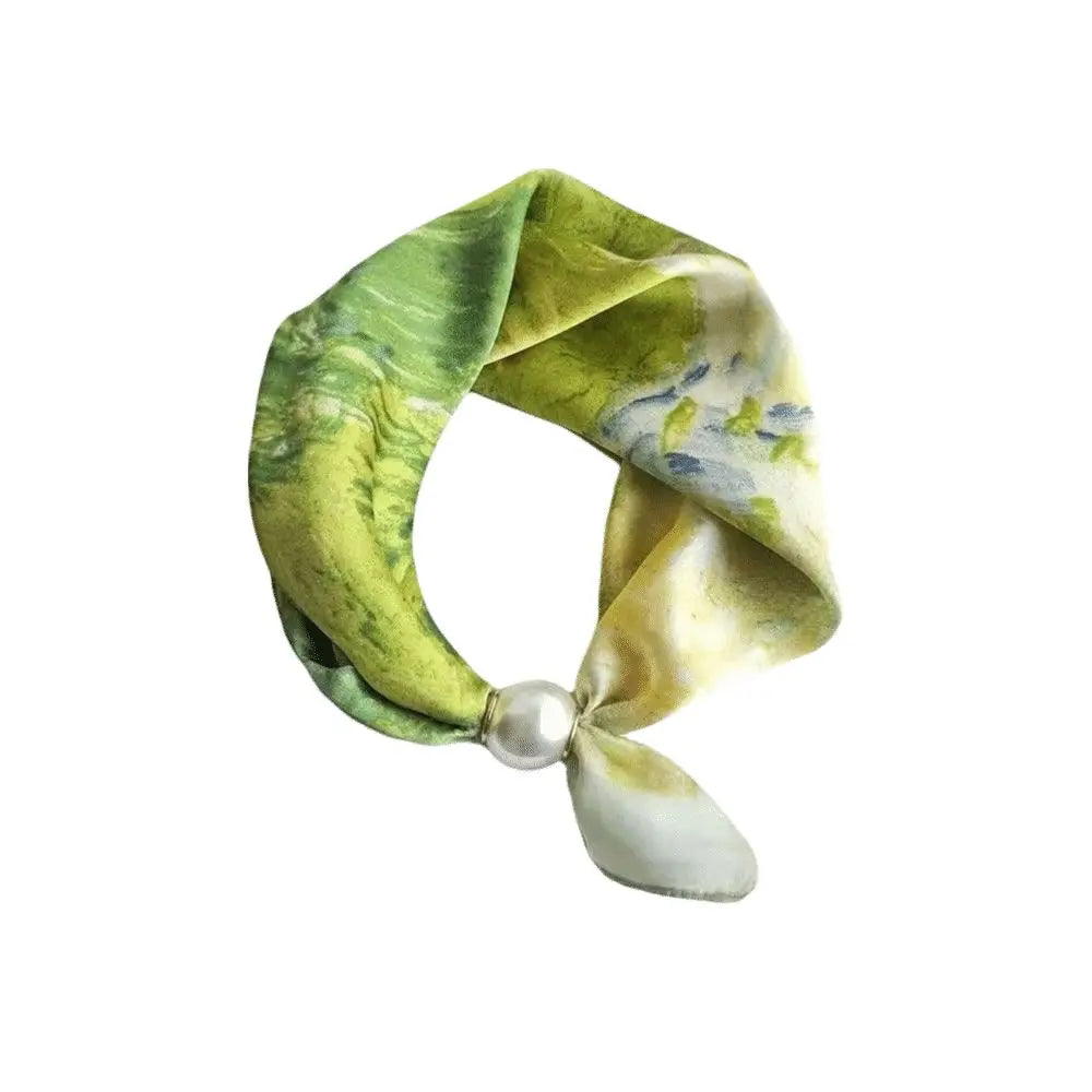 New Pearl Buckle Silk Scarf Canada Printed Thin Neck Scarf Lightweight Soft Neckerchief for Women