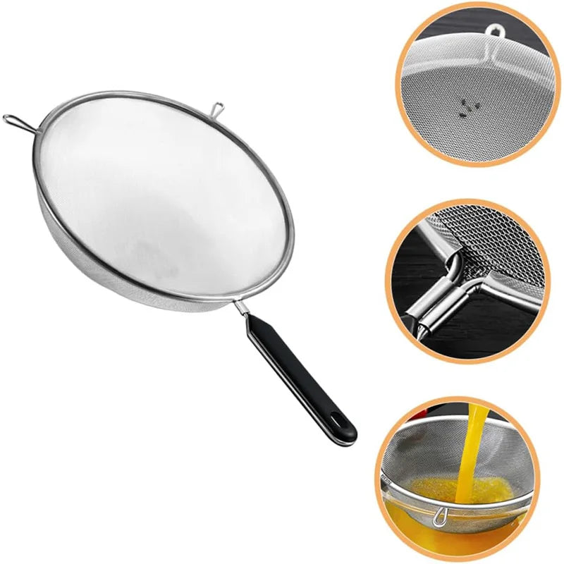 USA Kitchen Strainer for Christmas Recipes - 12 Inch with Non-Slip Handle & Hook,Sturdy Fine Mesh for Draining and Rinsing