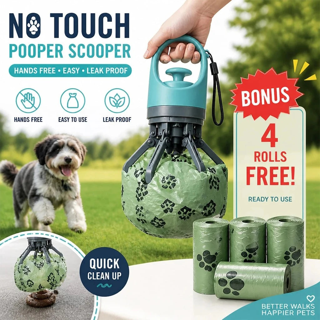 Pet Pooper Scooper USA Six-Claw Shovel No-Touch Waste Picker with Garbage Bag Holder for Outdoor Dog Toileting