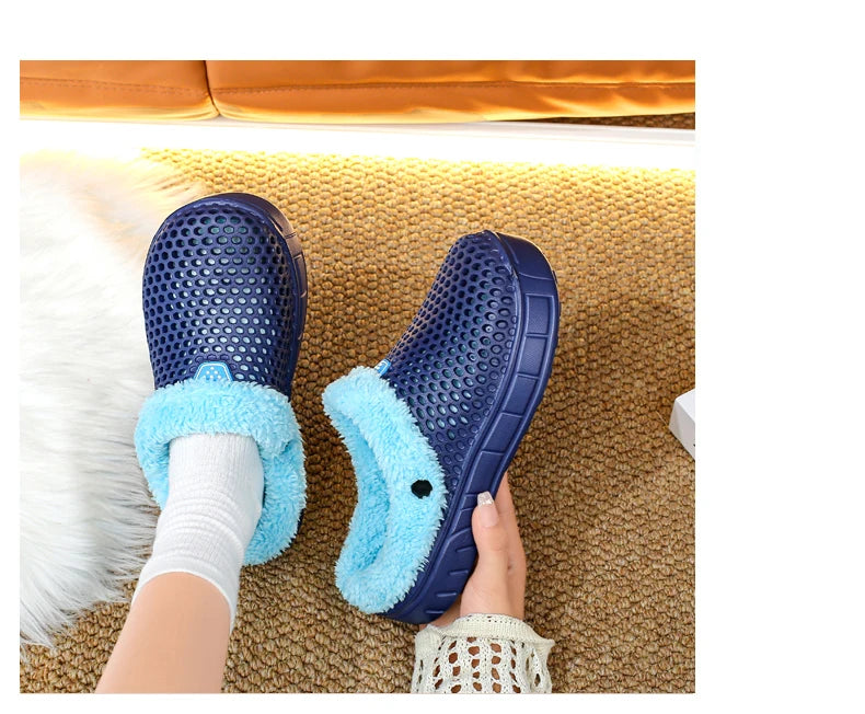 Winter Couple Fuzzy Slippers USA Women & Men Warm Fur-Lined Mule House Shoes for Indoor & Outdoor Use, Cozy Non-Slip Soft Slippers