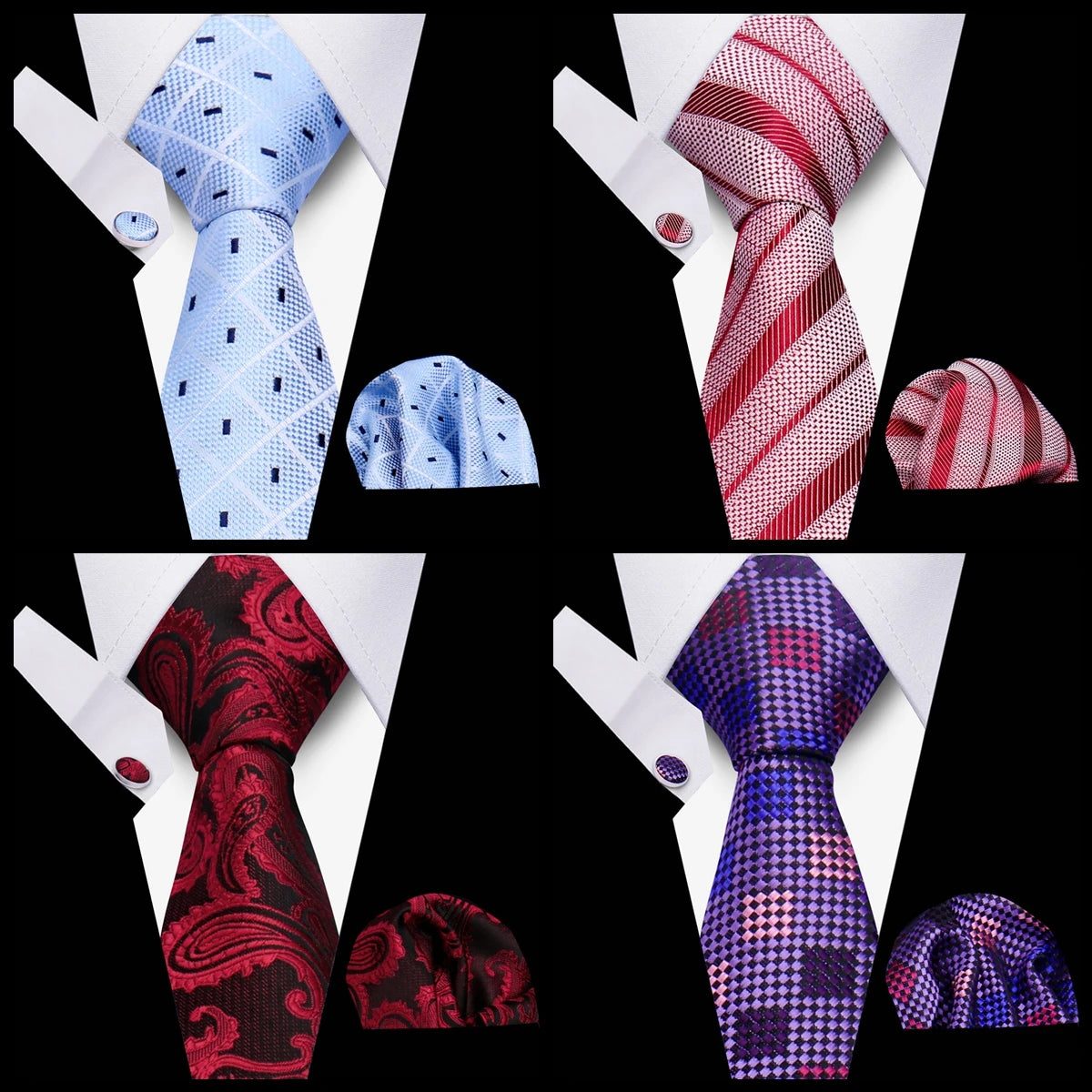 Men’s Business Necktie Set Canada Classic Plaid Cufflinks Handkerchief for Suit Wedding High-Quality 3PCS Tie Set Formal Gravata