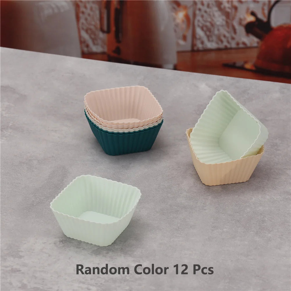 12PCS Silicone Cake Mold Set USA Round Muffin & Cupcake Baking Molds for Kitchen Cooking, DIY Cake Decorating & Bakeware Tools
