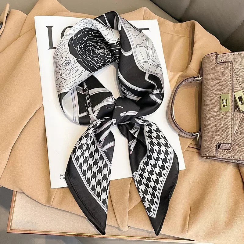 Luxury Design Print Silk Square Scarf Canada Women Soft Satin Horse Hairband Neckerchief Office Hijab Headband Foulard Bag Ribbon Gift