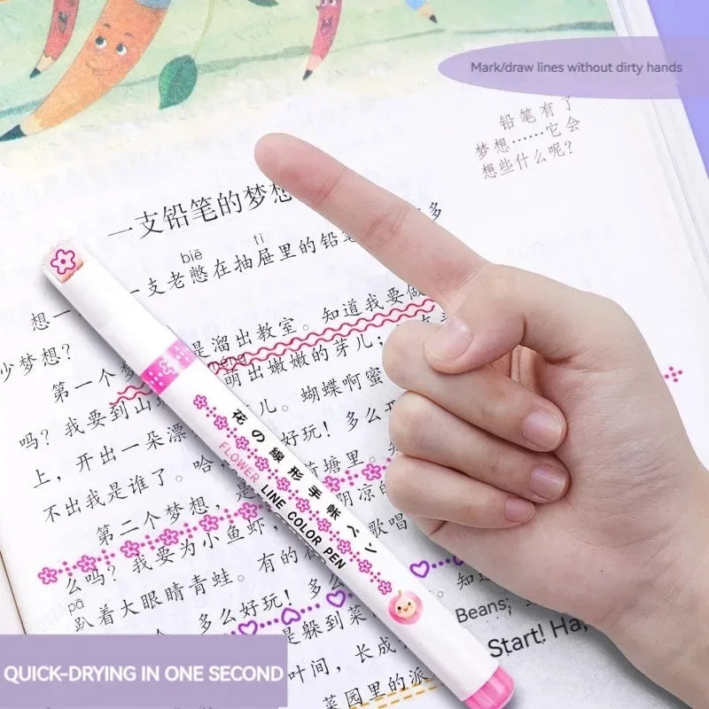 Flower Line Shape USA Highlighter Pen Roller Tip Curve Liner Marker Kawaii Korean Stationery School Office Supplies Gifts