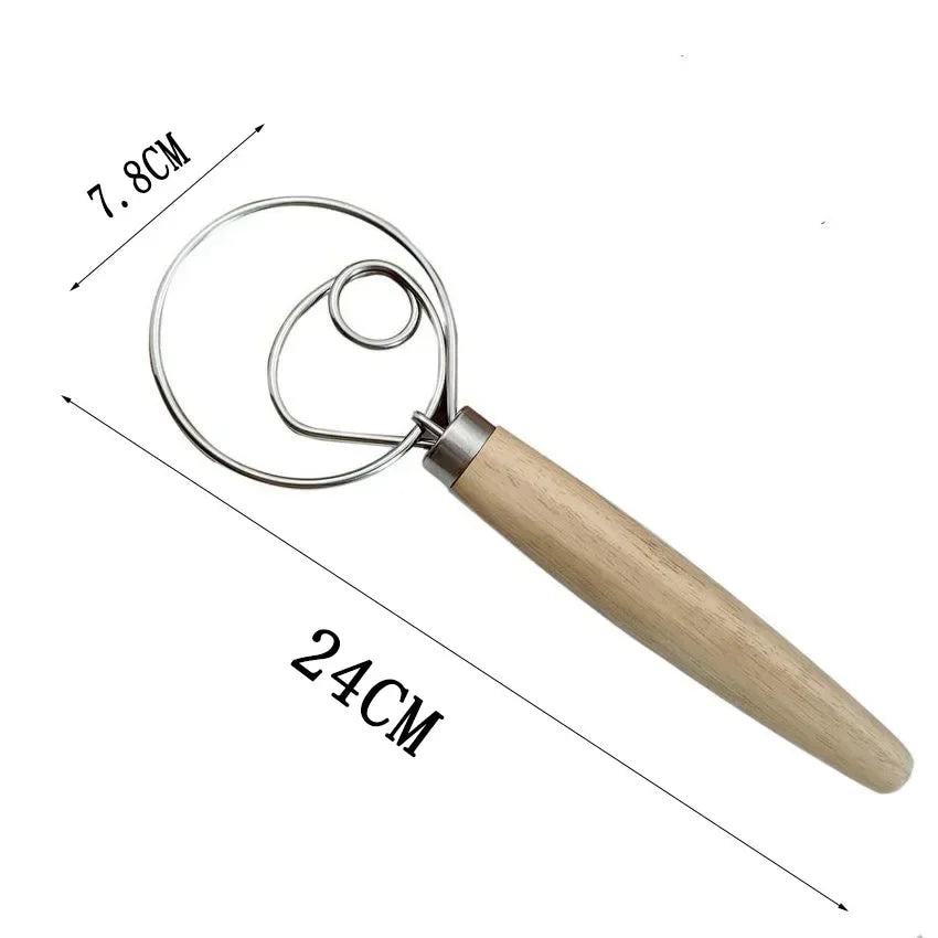 USA Cake Tools Danish Dough Whisk Stainless Steel Dutch Bread Dough Hand Mixer Wooden Handle Kitchen Baking Tools Artisian Blender