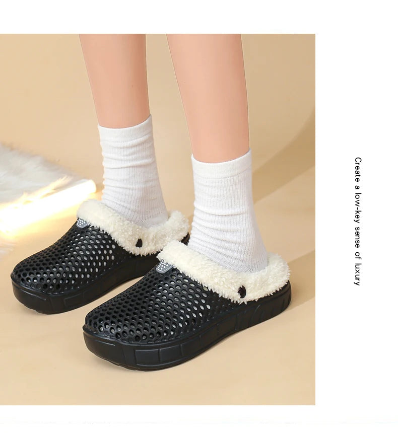Winter Couple Fuzzy Slippers USA Women & Men Warm Fur-Lined Mule House Shoes for Indoor & Outdoor Use, Cozy Non-Slip Soft Slippers