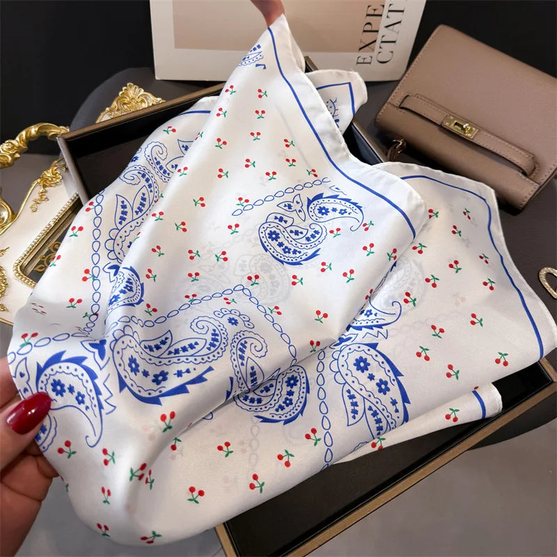 Print 70cm Silk Satin Headscarf Canada Women Luxury Design Neck Tie Scarf Hair Hand Wrist Foulard Shawl Bandana