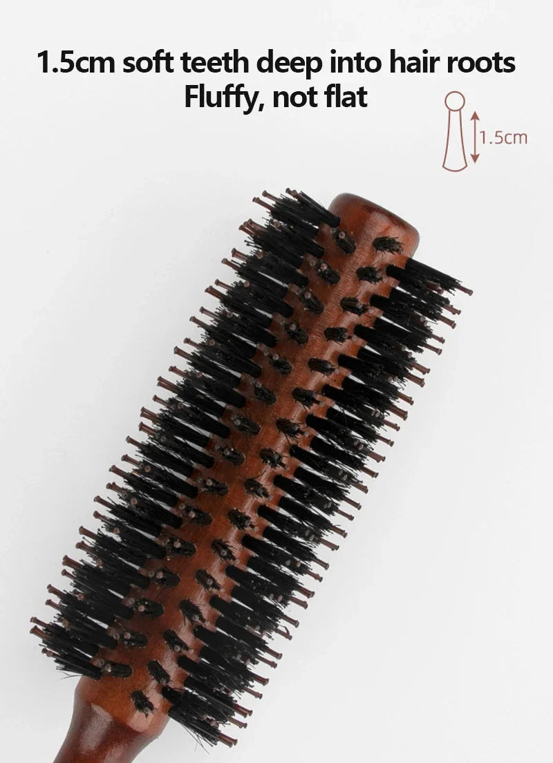 Boar Bristle Curly Hair Brush USA Women’s Wooden Anti-Static Roller Hairbrush for Barber, Salon Styling & Hairdressing Tools