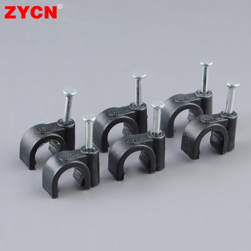 100PCS Round Cable Wire Clips Canada 4mm 6mm 8mm 10mm Cable Management Electrical Cord Holders Wall Nail Clips Black