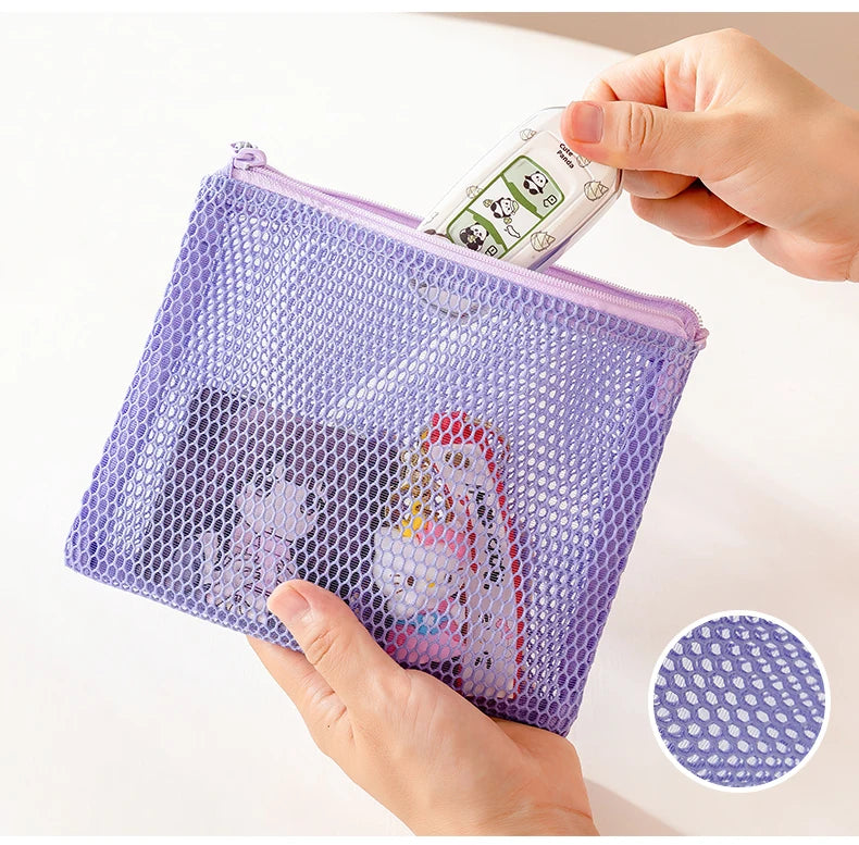 Double Zipper Mesh Storage USA Bag Ultra Light Wear-proof Visible Colored Double Layered Makeup Pouch Durable With Handle Coin Bag