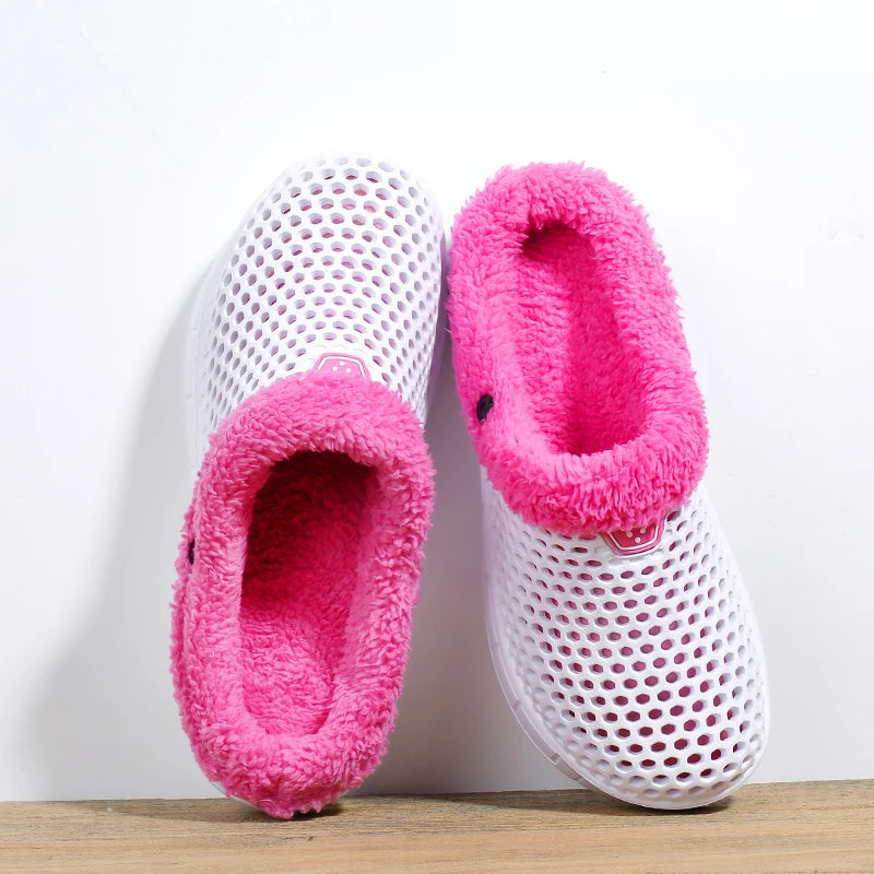 Winter Couple Fuzzy Slippers USA Women & Men Warm Fur-Lined Mule House Shoes for Indoor & Outdoor Use, Cozy Non-Slip Soft Slippers