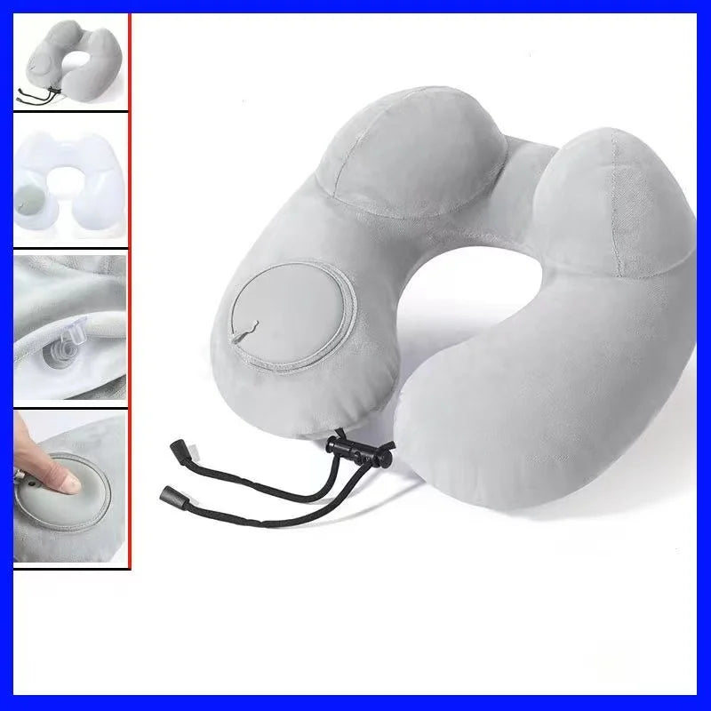 Portable U-Shaped Travel Pillow USA Inflatable Air Cushion Neck Support for Comfortable Sleeping, Press-to-Inflate Travel Pillow for Travelers