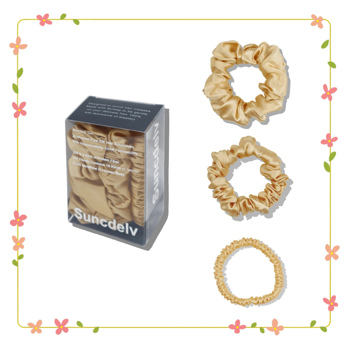 3PCS 100% Pure Silk Hair Scrunchies Set USA 22 Momme High-Quality Hair Bands in 1cm/2cm/3cm Widths