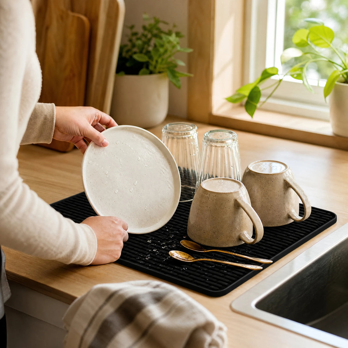 Thickened Silicone Stove Cover Mat USA 70.5×50.3cm 3mm Non-Slip Striped Oven & Electric Stove Dish Drying Mat for Kitchen Dining Room