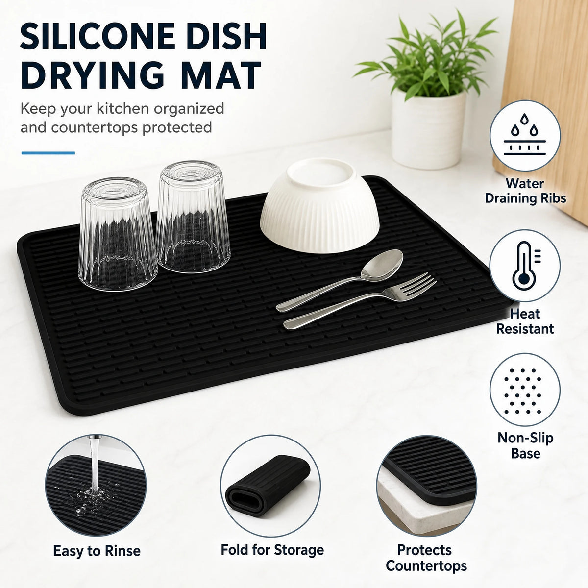 Thickened Silicone Stove Cover Mat USA 70.5×50.3cm 3mm Non-Slip Striped Oven & Electric Stove Dish Drying Mat for Kitchen Dining Room