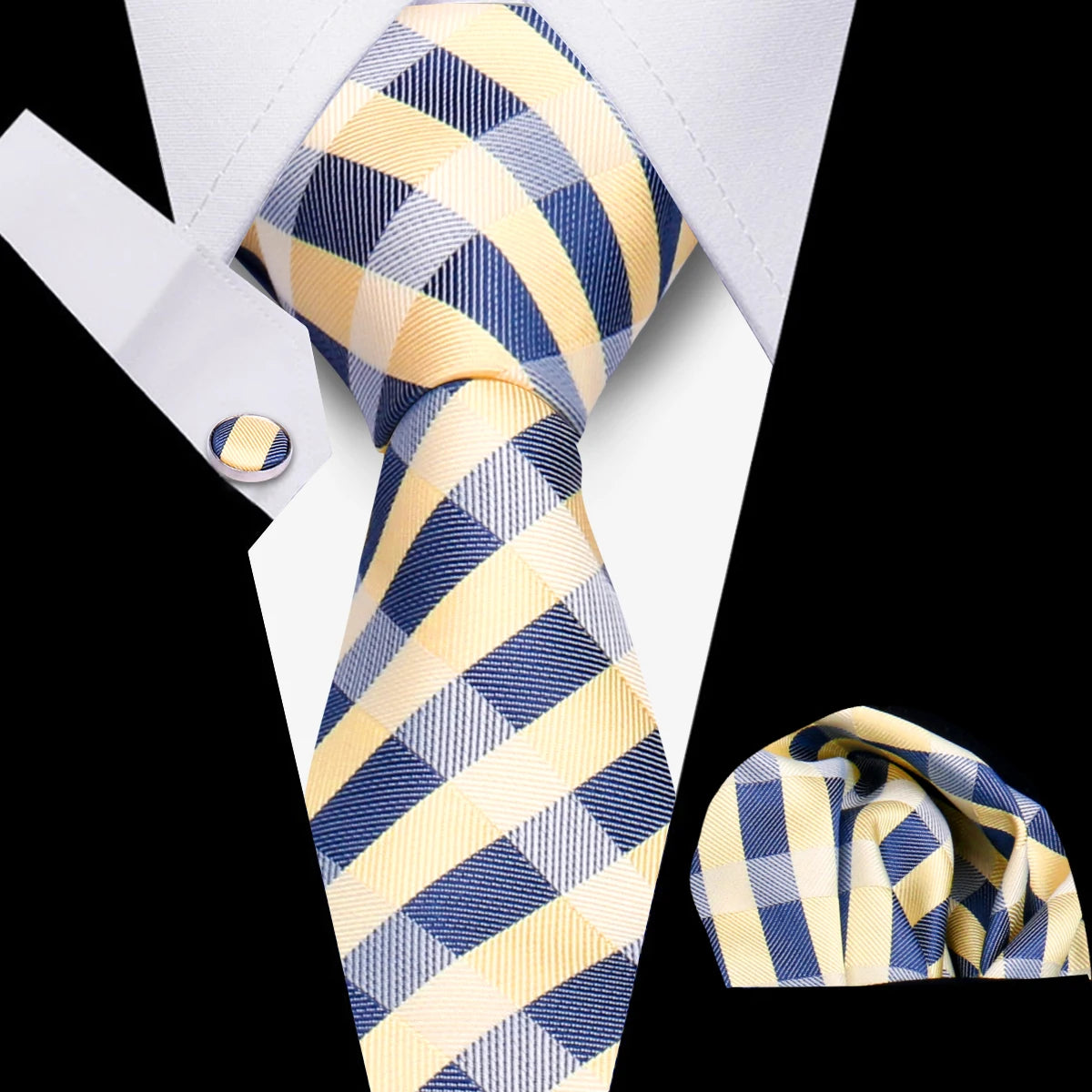 Men’s Business Necktie Set Canada Classic Plaid Cufflinks Handkerchief for Suit Wedding High-Quality 3PCS Tie Set Formal Gravata