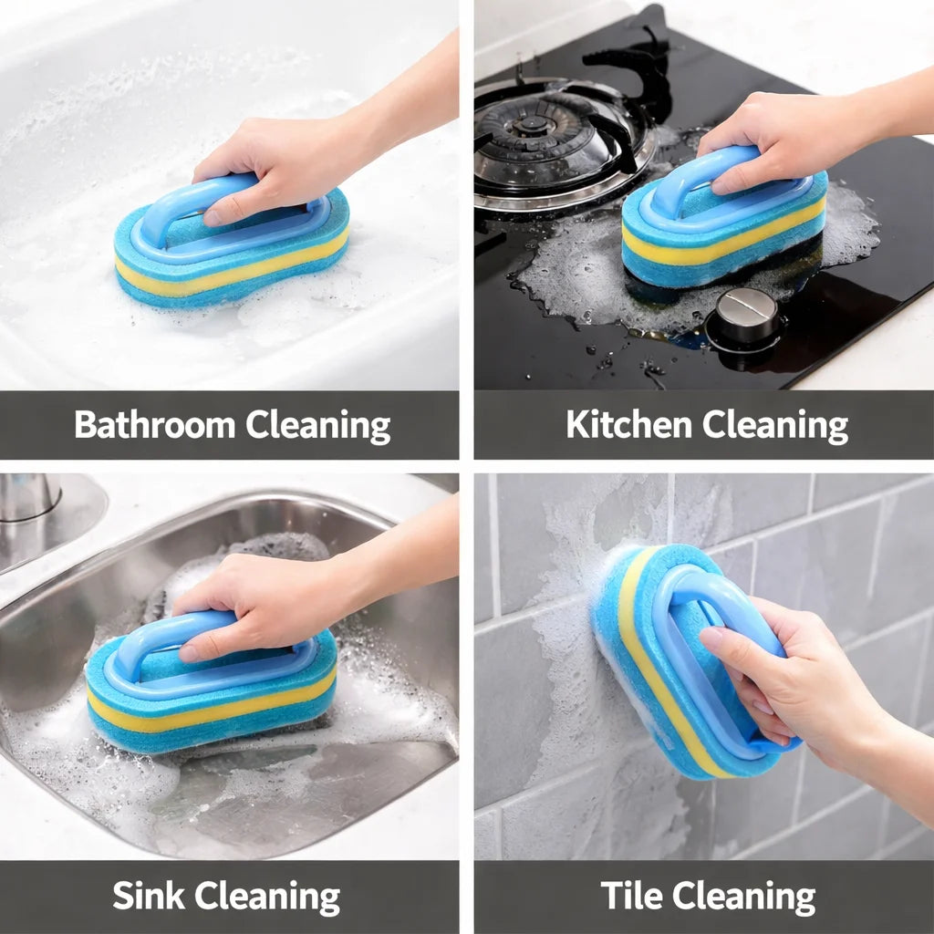 Household Cleaning Brush with Handle Canada Dish Soap Bathroom Kitchen Tub Thick Scrubbing Sponge Durable Cleaning Tool Accessories Home
