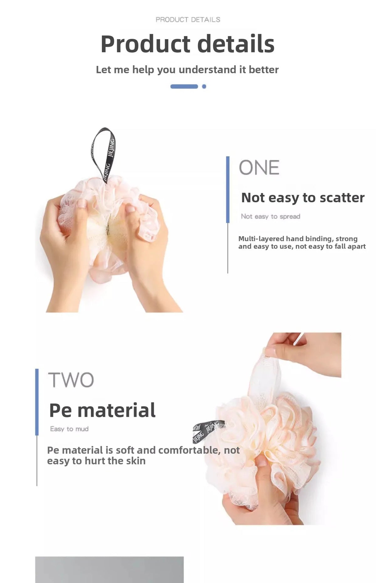 1/3PCS Durable Loofah Bath Sponge USA No-Loose-Petals Premium Body Shower Ball for Women’s Daily Bathing & Bathroom Use