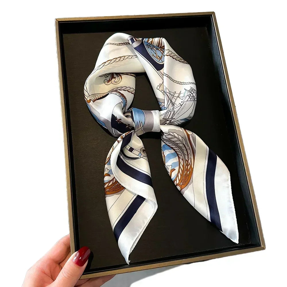 Luxury Design Print Silk Square Scarf Canada Women Soft Satin Horse Hairband Neckerchief Office Hijab Headband Foulard Bag Ribbon Gift