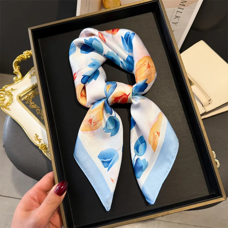 Print 70cm Silk Satin Headscarf Canada Women Luxury Design Neck Tie Scarf Hair Hand Wrist Foulard Shawl Bandana