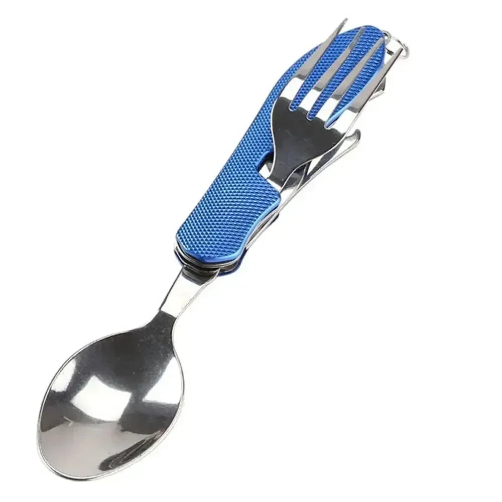 4-in-1 Foldable USA Cutlery Set, Stainless Steel Camping Utensil with Knife Fork Spoon Bottle Opener, Portable for Outdoor Travel