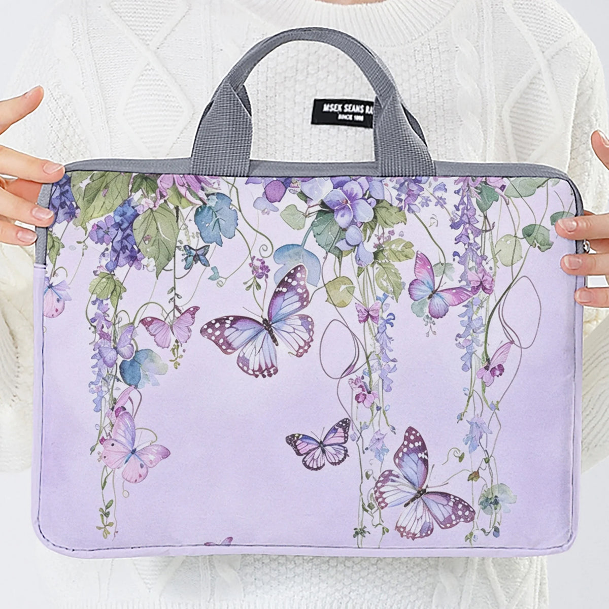 1PC 2-Style Purple Butterfly Laptop Bag USA Briefcase for 14-Inch Laptops, Portable Computer Carrying Case