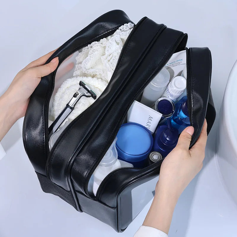 Dry-Wet Separation Double Transparent PU Makeup Bag USA Portable Washing & Cosmetic Storage Bag for Travel, Fitness & Swimming Essentials