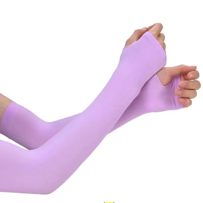 1 Pair Summer Ice Silk Arm Sleeves Canada Sun UV Protection Hand Cover Outdoor Elastic Half-Finger Gloves