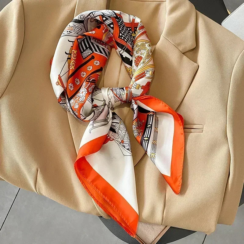 Luxury Design Print Silk Square Scarf Canada Women Soft Satin Horse Hairband Neckerchief Office Hijab Headband Foulard Bag Ribbon Gift
