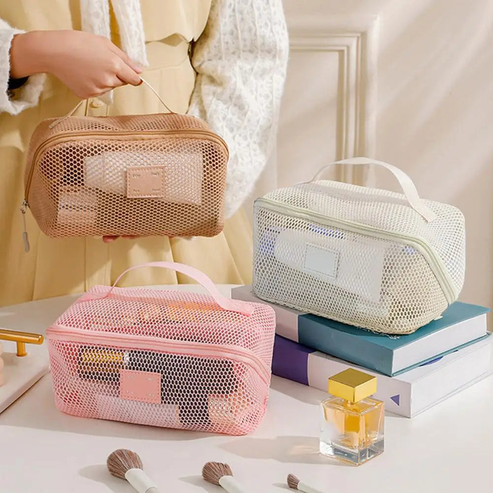 Large-Capacity Mesh Cosmetic Bag USA Multifunctional Travel Toiletry Organizer for Women, Makeup Storage Case & Beauty Tool Pouch
