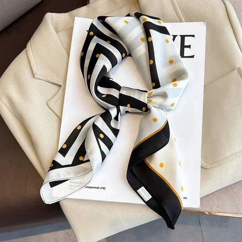Luxury Design Print Silk Square Scarf Canada Women Soft Satin Horse Hairband Neckerchief Office Hijab Headband Foulard Bag Ribbon Gift