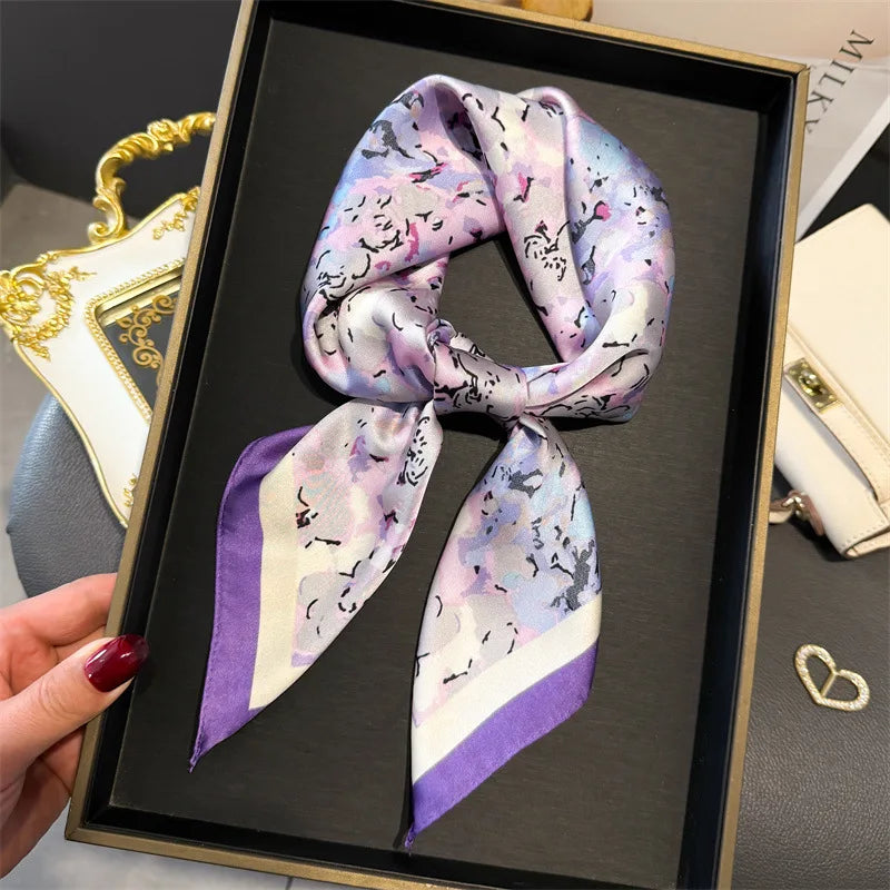 Print 70cm Silk Satin Headscarf Canada Women Luxury Design Neck Tie Scarf Hair Hand Wrist Foulard Shawl Bandana