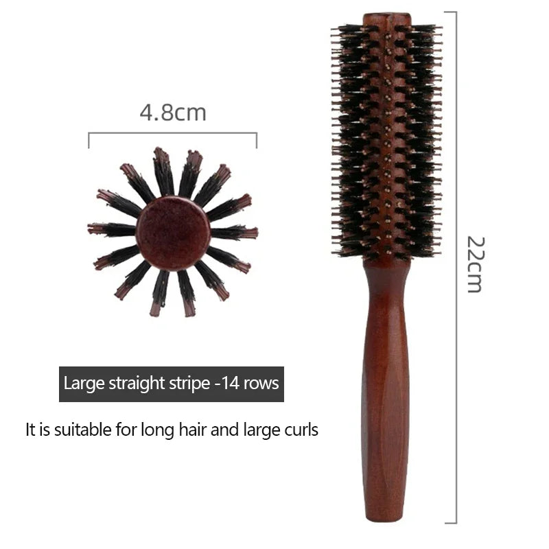 Boar Bristle Curly Hair Brush USA Women’s Wooden Anti-Static Roller Hairbrush for Barber, Salon Styling & Hairdressing Tools