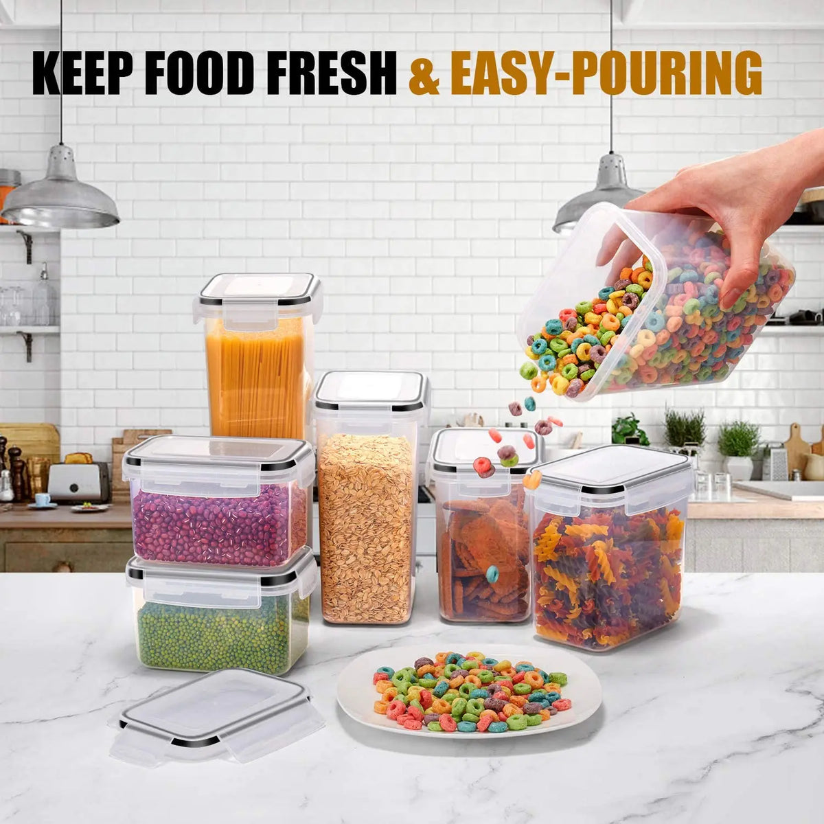 7PCS Kitchen Food Containers Set USA BPA-Free Plastic Airtight Storage Boxes with 10 Stickers & Pen