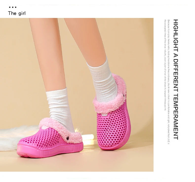 Winter Couple Fuzzy Slippers USA Women & Men Warm Fur-Lined Mule House Shoes for Indoor & Outdoor Use, Cozy Non-Slip Soft Slippers
