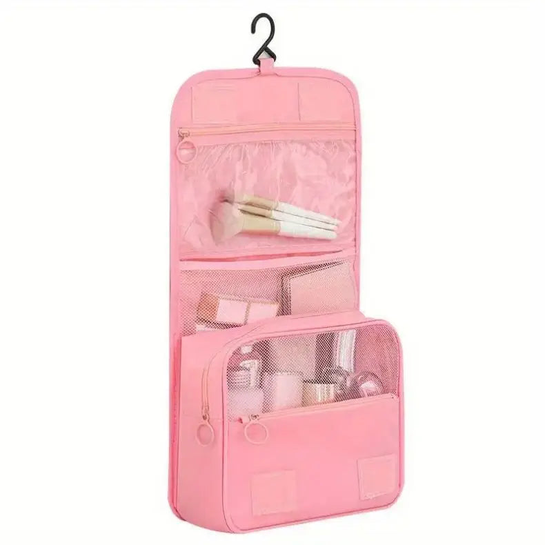 Hanging Toiletry Bag USA for Business Trips, Portable Large-Capacity Skincare & Makeup Bag with Dry-Wet Separation Folding Storage Design