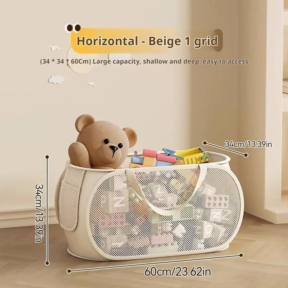 Durable Collapsible Storage Basket, Mesh Pop Up Laundry Hamper with Side Pocket,Large Toys Storage Basket Organizer Box for Kids