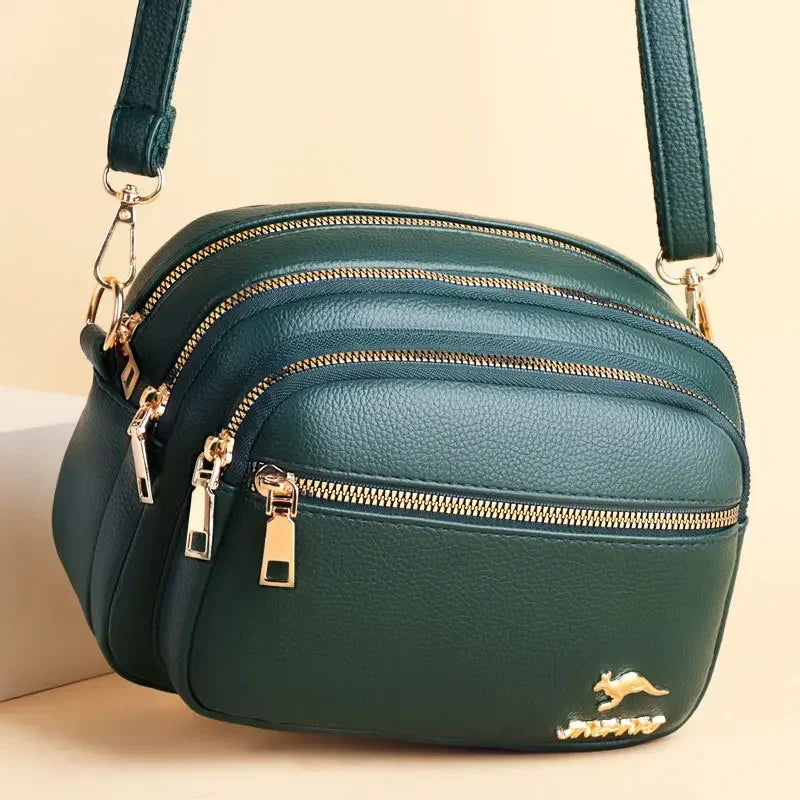 High-Quality Soft Leather Purse USA Fashion Women’s Shoulder Messenger Bag Multi-Pocket Wear-Resistant Luxury Ladies Handbag Sac