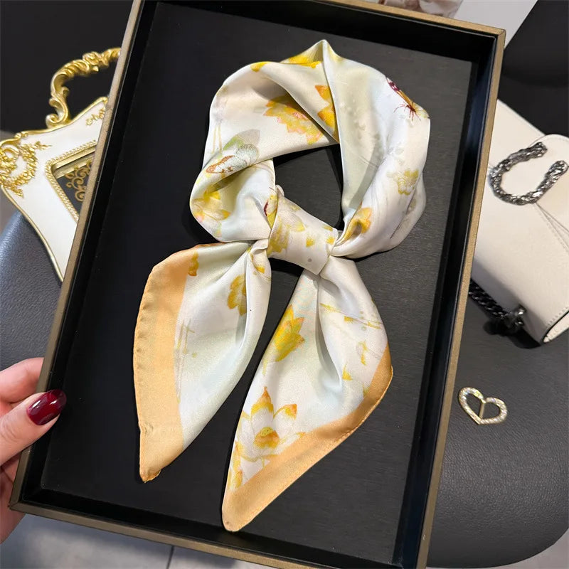 Print 70cm Silk Satin Headscarf Canada Women Luxury Design Neck Tie Scarf Hair Hand Wrist Foulard Shawl Bandana