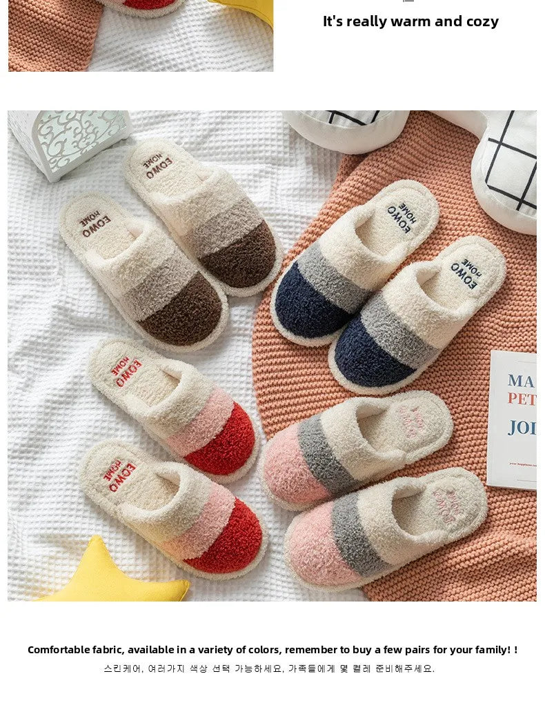 Non-Slip Plush House Slippers USA Women & Men Winter Couple Fuzzy Slippers, Thick-Sole Fleece-Lined Warm Indoor Booties