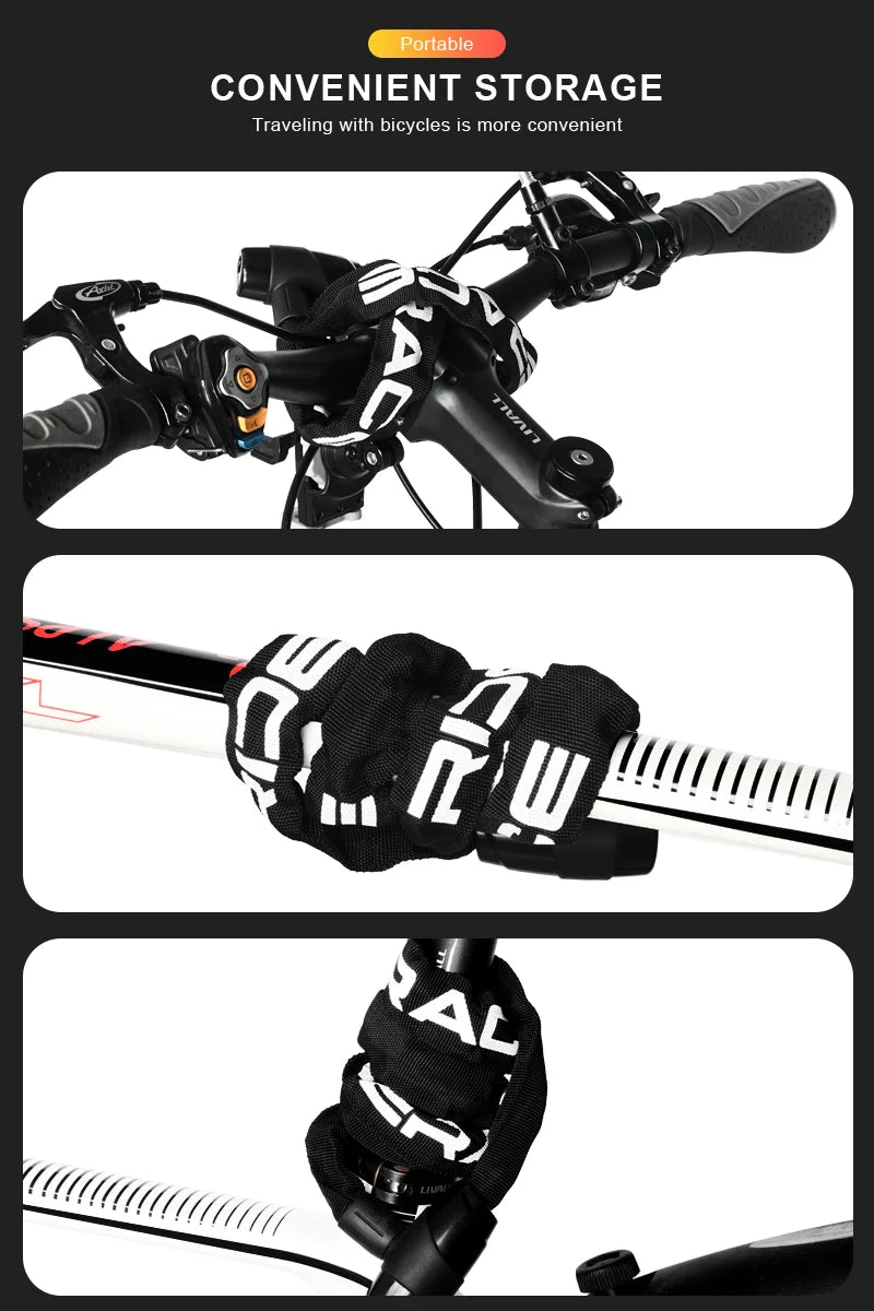 Bicycle Chain Lock USA Metal Anti-Theft Security Reinforced Mountain Road Bike Chain Lock with 2 Keys for Motorcycle & Scooter Padlock