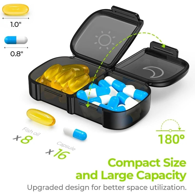 7-Day Pill Organizer USA 14/21 Compartment Detachable AM/PM Pill Box with Individual Compartments & Privacy Protection