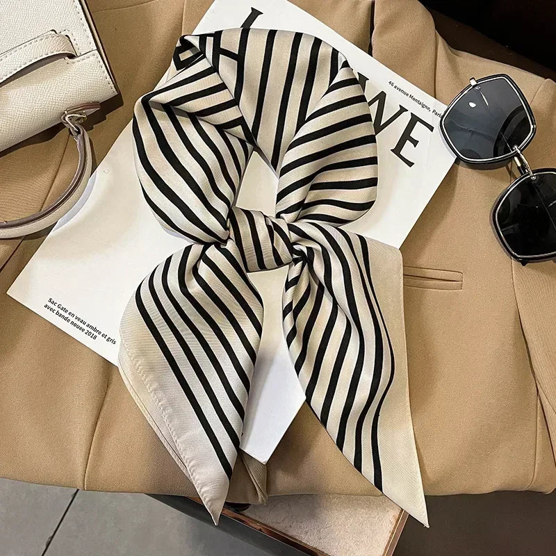 Luxury Design Print Silk Square Scarf Canada Women Soft Satin Horse Hairband Neckerchief Office Hijab Headband Foulard Bag Ribbon Gift